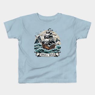 Pirate Ship, Skull Sails Kids T-Shirt